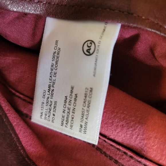 AG Pants Lamb Leather Farrah Skinny High Rise Wine Soft Saks Fifth Avenue sz 26 - Picture 5 of 6